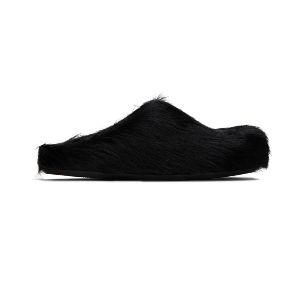 Black Faux Fur Marni Slides